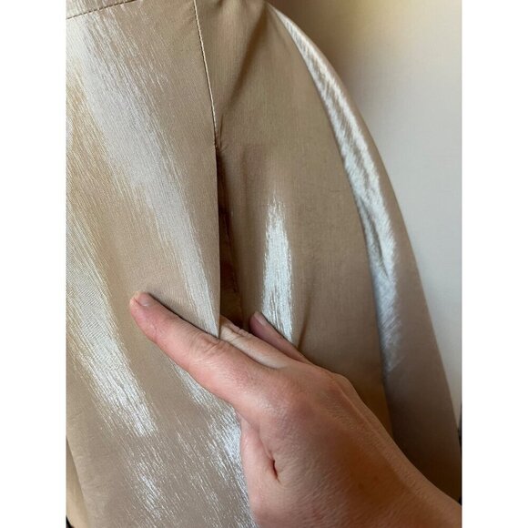 Mac Duggal Formal Dress Tea Length Champagne Taffeta Black Lace Trim Fit & Flare - Picture 10 of 16